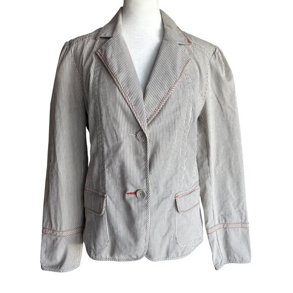 Chico’s Size 1 Cheer Stripe Iana Jacket Woodhaven Brown NWT Paisley Accent - Picture 1 of 13